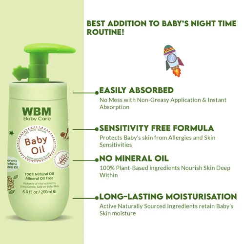 Vista 5 de WBM Set de aceite y loción para bebés para un cuidado de la piel suave y saludable, hidratante y nutritivo esencial para recién nacidos
