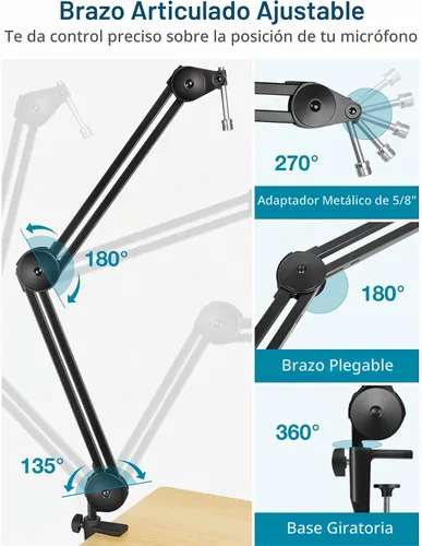 Vista 2 de InnoGear Soporte de brazo para micrófono, brazo de micrófono resistente, soporte de micrófono de suspensión con brazo de tijera boom con clip