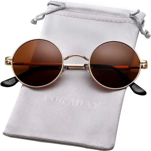Vista 4 de PORADAY Circle Lennon - Gafas de sol polarizadas redondas retro, estilo hippie, gafas de sol de círculo pequeño