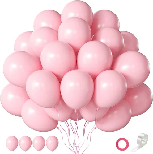 Vista 18 de Globos rosa claro, 125 piezas de diferentes tamaños de 8, 12, 10, 5 pulgadas, kit de arco de globos rosa pálido pastel para princesa, cumpleaños