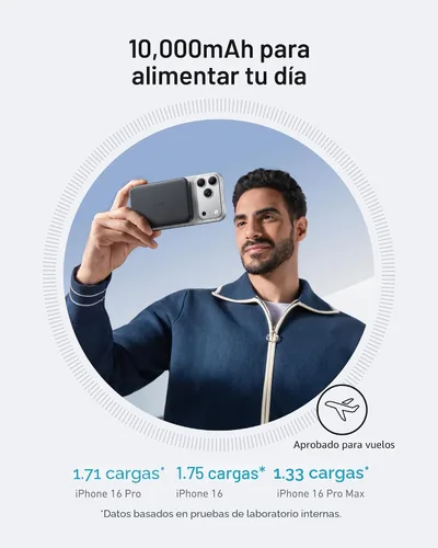 Vista 5 de Anker MagGo Power Bank, batería magnética ultradelgada de 10,000 mAh, con certificación Qi2 de 15 W, cargador portátil ultra rápido compatible