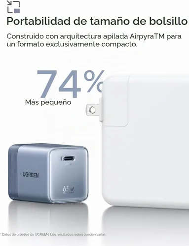 Vista 7 de UGREEN Nexode Air 65W USB C GaN Bloque de cargador con cable de 3.3 pies Azul