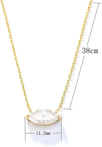 Vista 2 de Collar solitario de oro de 18 quilatescollar solitario de moissanita corte marquesacollar solitario de piedra personalizado, Chapado en oro macizo