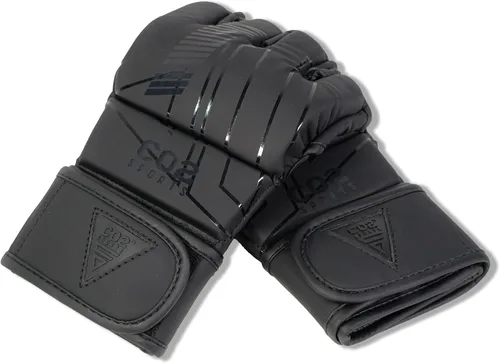Vista 8 de Guantes Titan MMA, diseño híbrido, guantes de entrenamiento de palma abierta para Sparring, Kickboxing, Muay Thai, color negro