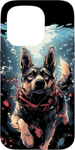 Vista 13 de iPhone 16 German Shepherd Dog Diving Swimming Underwater Case