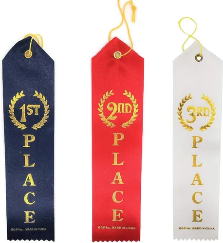 Vista 5 de Cintas de premio de 3er lugar (blanco y dorado) con tarjeta y cuerda (paquete de 24)