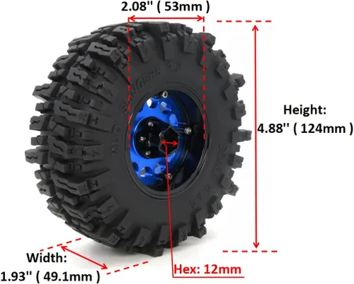 Vista 2 de HOBBYSOUL Llantas RC 2.2 Mud Slingers de 4.882 in y 2.2 Ruedas Beadlock ajustables, 4 llantas de compensación, negro y azul para RC Mud Crawler