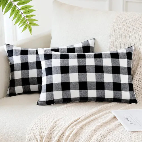 Vista 8 de OTOSTAR Paquete de 2 fundas de almohada decorativas de cuadros búfalo navideños de 12x20 pulgadas, lino clásico estilo granja, fundas de cojín