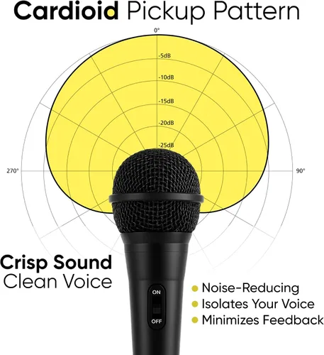 Vista 2 de Bowens Micrófono dinámico con cable, micrófono vocal con cable de 15 pies y adaptador de 1/4 de pulgada a 0.138 in, micrófono cardioide de karaoke