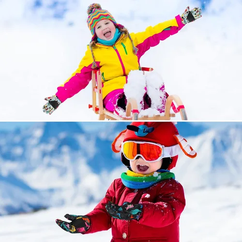 Vista 5 de SATINIOR 2 pares de guantes de nieve impermeables para niños y niñas, resistentes al viento, guantes de esquí cálidos para clima frío