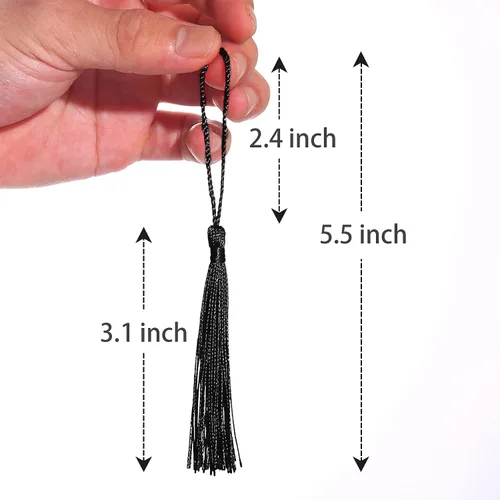Vista 3 de 100 borlas para manualidades, llavero de graduación, marcas de libro con mini borlas para fabricación de joyas y celebraciones de graduación (negro)