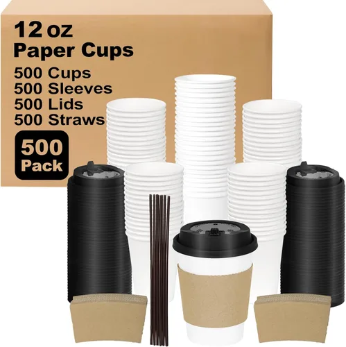 Vista 65 de Paquete de 100 tazas de café desechables de 8 onzas, tazas de papel desechables de color marrón a granel, tazas de café para té caliente, chocolate