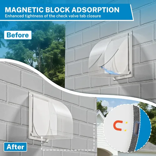 Vista 4 de Hon&Guan - Ventilación de pared con capucha de 4 pulgadas con solapa magnética y malla extraíble, cubierta de ventilación de secadora exterior