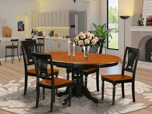 Vista 2 de East West Furniture AVPL5-BCH-W - Juego de mesa de cocina de 5 piezas para 4 personas, incluye una mesa de comedor ovalada con hoja de mariposa y 4