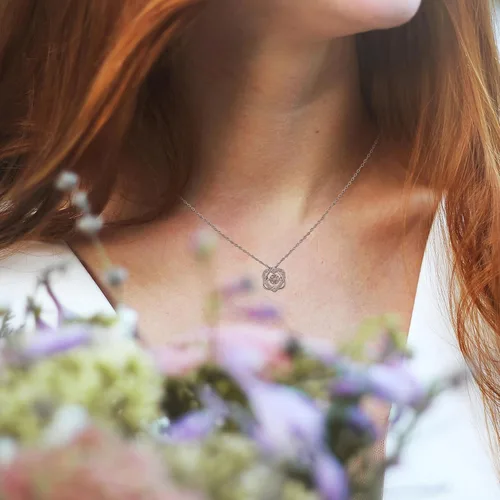 Vista 3 de Collar de plata de ley con 2 corazones entrelazados, regalo de madrina femenina para ahijada, bautismo, primera confirmación, Pascua, graduación