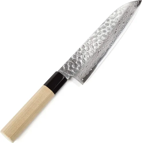 Vista 12 de Cuchillo japonés martillado Damasco VG-10 46 capas de mango de madera de magnolia octogonal, 6 pulgadas (5.906 in)