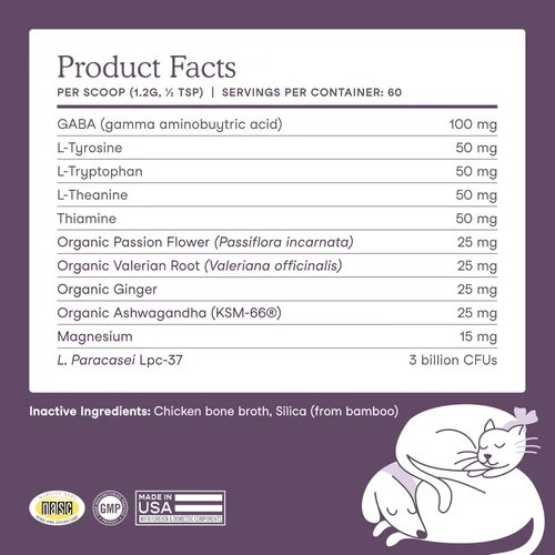 Vista 7 de Fera Pets Suplemento calmante para perros y gatos con probióticos, L-teanina y ashwagandha, apoya el alivio de la ansiedad, promueve la relajación