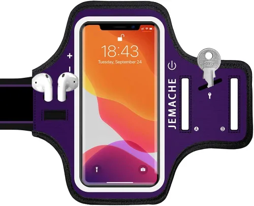 Vista 8 de Brazalete para iPhone 17 16 Pro, JEMACHE Gym Workouts Running Arm Band para iPhone 17/16/15/14/13/12 Pro (negro)
