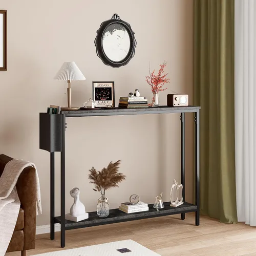Vista 2 de Bigbiglife Mesa de Consola de Entrada de 39.4", Mesa de Sofá Estrecha Industrial de 2 Niveles con Estantes de Almacenamiento para Pasillo, Sala