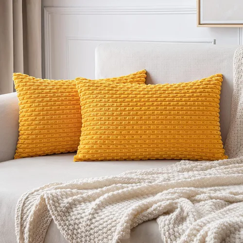 Vista 58 de MIULEE - Juego de 2 fundas decorativas cuadradas para cojines, de pana suave y con estilo campestre bohemio a rayas para decorar hogar, sofá, cama