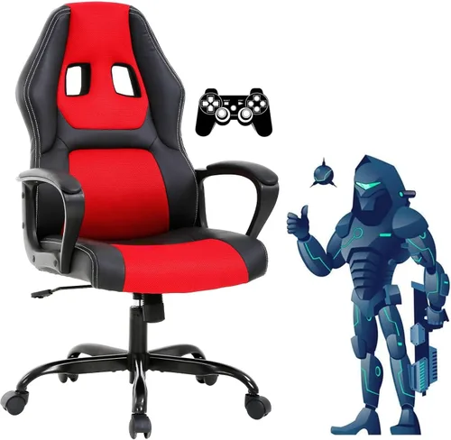 Vista 9 de Silla para videojuegos, silla de oficina de masaje, sillas ergonómicas de videojuegos, silla reclinable ajustable para computadora con soporte Negro