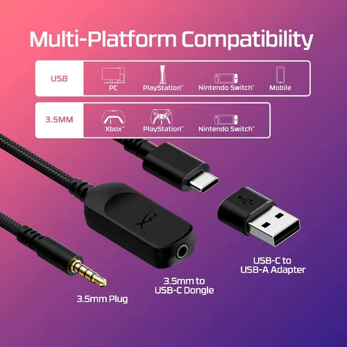 Vista 7 de HyperX Cloud III - Auriculares para juegos con cable, PC, PS5, Xbox Series XS, controladores en ángulo de 2.087 in, DTS, espuma viscoelástica, marco