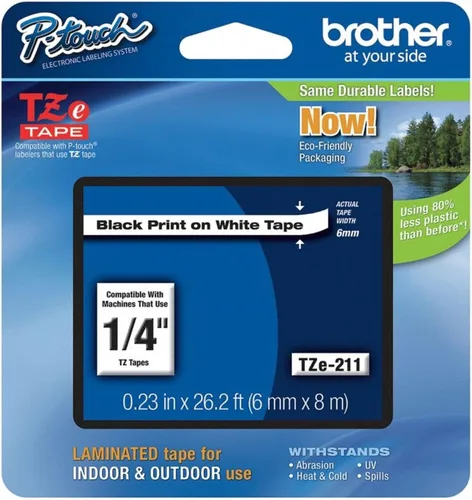 Vista 47 de Brother - Cinta laminada TZe135, 1/2 pulgada, blanco sobre transparente