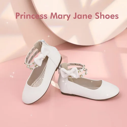 Vista 3 de PANDANINJIA Jessica Pearl Bow Ballet Flats Zapatos Doble Tobillo Correa Vestido Bailarina Plana Mary Jane