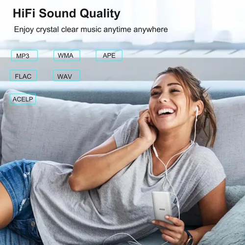 Vista 3 de Reproductor de MP3 con Bluetooth 5.0, pantalla de 1.8 pulgadas, reproductor de música portátil con altavoz HD, música de alta fidelidad compatible