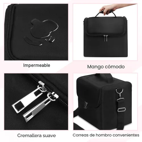 Vista 5 de Deciniee Estuche de maquillaje, Negro, Color puro Nail Organizer Case-Adjustable Dividers, Waterproof, Detachable Shoulder Strap, Portable