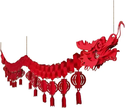 Vista 7 de Esquirla Decoraciones de techo de dragón de año nuevo, dragón de papel colgante, 2.6M, estilo A