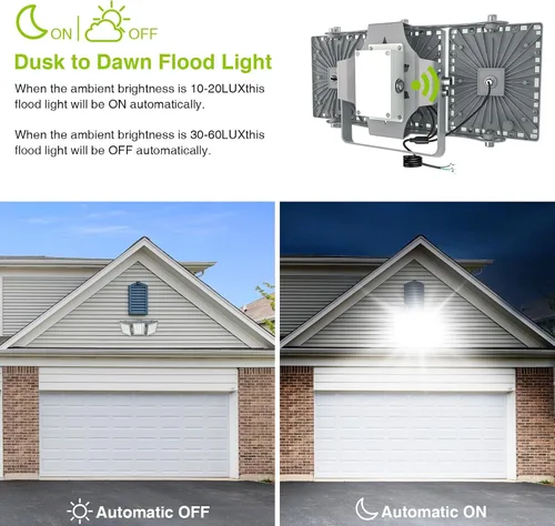 Vista 3 de Luces LED de inundación para exteriores, 150 W, 15000 lúmenes, 6000 K, del anochecer al amanecer, iluminación exterior con fotocélula IP66