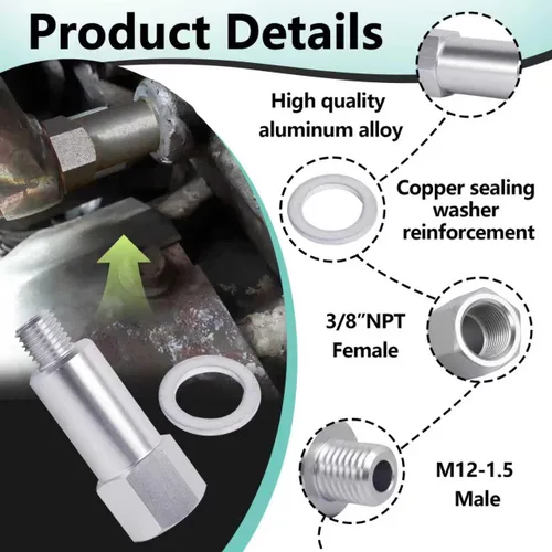 Vista 4 de 2 adaptadores de sensor de temperatura del agua refrigerante compatibles con motor LS, M12 1.5 a 3/8 NPT extendido, compatible con LSX LS1 LS3 LS2