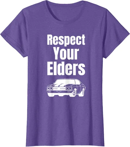 Vista 19 de Divertido regalo de auto para chicos – Respect Your Elders Classic Muscle Car Camiseta, Negro, S