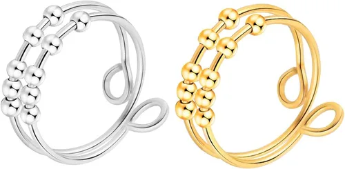 Vista 6 de Anillo antiestrés de doble capa para mujer, anillos ajustables para aliviar el estrés, anillos giratorios para hombres