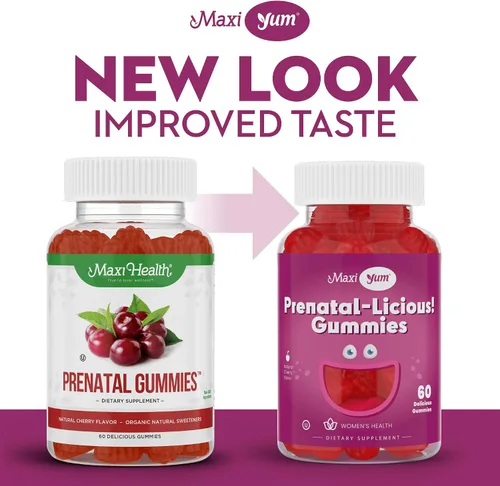 Vista 4 de Maxi Health Gomitas prenatales orgánicas para mujer, gomitas prenatales con sabor a cereza kosher, vitaminas prenatales para mujeres con ácido