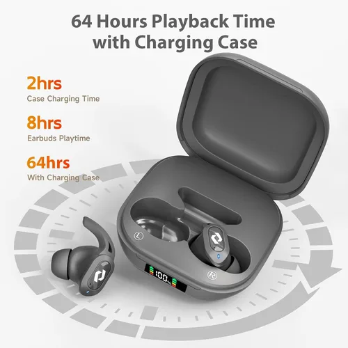 Vista 6 de Auriculares inalámbricos con Bluetooth, estuche de carga inalámbrica, auriculares impermeables, micrófono integrado, reproducción de graves estéreo