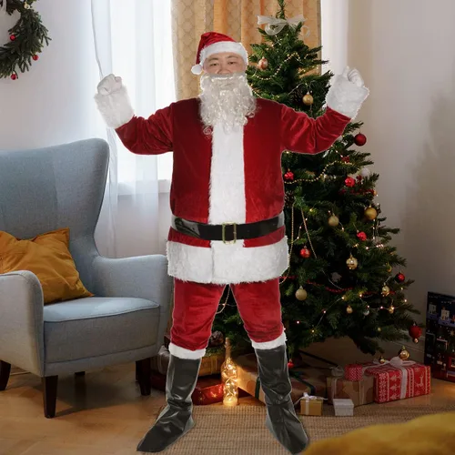 Vista 7 de Trajes de Papá Noel, disfraz clásico de Papá Noel, 9 piezas para hombres adultos, cosplay, vestido de Santa Claus de lujo
