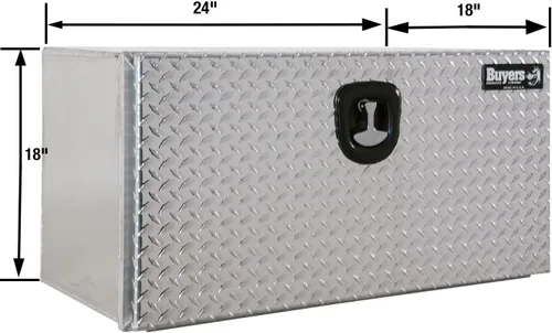 Vista 2 de Buyers Products 1706500 - Caja de aluminio para debajo de la carrocería de camión plateada con puerta de banda de rodadura diamantada, 18x18x24