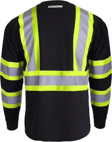 Vista 4 de JORESTECH Camisa de trabajo de seguridad negra de manga larga - Alta visibilidad dos tonos amarillo/lime - ANSI/ISEA