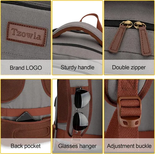 Vista 5 de Tzowla - Mochila de tela para portátil, mochila para hombres y mujeres, mochila para trabajo y viajes, compatible con portátil de 15.6 pulgadas