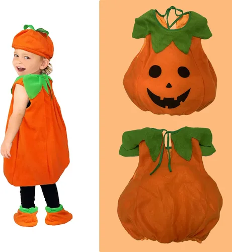 Vista 6 de Naisidas Disfraz de calabaza de Halloween para bebé, niña y niño, lindo disfraz de fiesta de calabaza con sombrero de calabaza