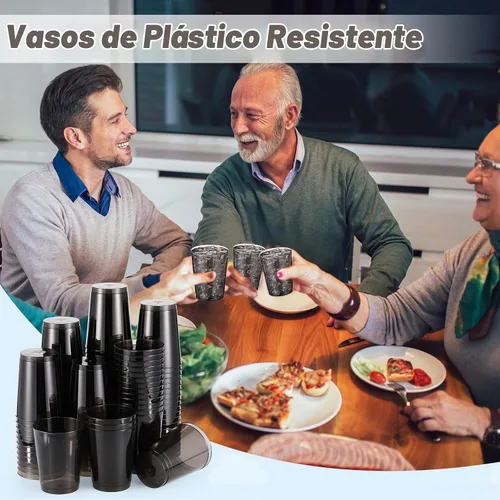 Vista 6 de Minatee Paquete de 100 vasos de plástico desechables negros de 10 onzas