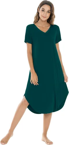 Vista 15 de NACHILA Bamboo Viscose Nightgowns for Women Cooling Short Sleeve Sleepshirt A-aqua Green