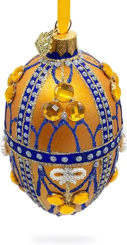 Vista 7 de Golden Jewels - Adorno de huevo de cristal de 4 pulgadas Hand Painted in Ukraine, German Glass, Italian Paints, Hanging Ribbon, Gift Tag, Gift