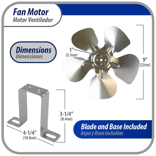 Vista 4 de Appli Parts APFM-102E - Motor de condensador y evaporador de refrigeración de 10 W, 220 V, 60 Hz, 0,35 A, 1300 rpm, incluye base y ventilador