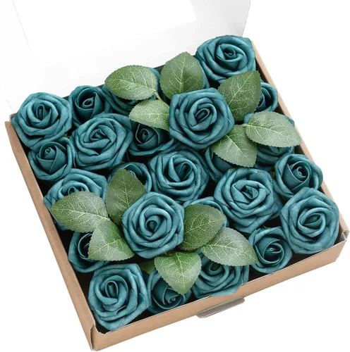 Vista 14 de Ling's moment Paquete de 25 capullos de rosas artificiales y rosas pequeñas con tallo, para ramos de boda, centros de mesa, decoración de ramilletes