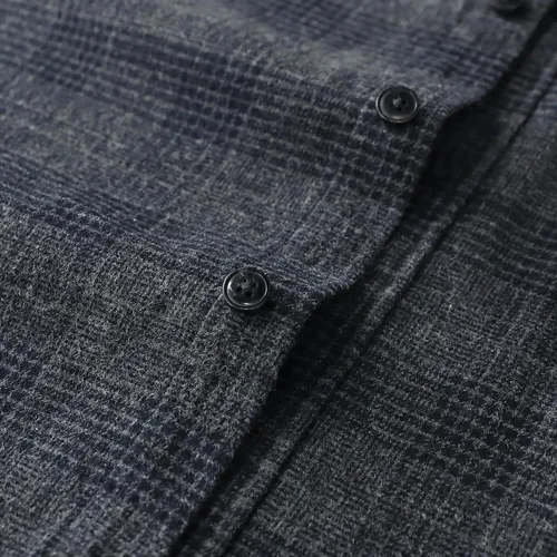 Vista 4 de Dubinik® Camisa de franela, para hombre, de manga larga, a cuadros, suave, 100% algodón, informal, con botones, ajuste regular Gris Negro