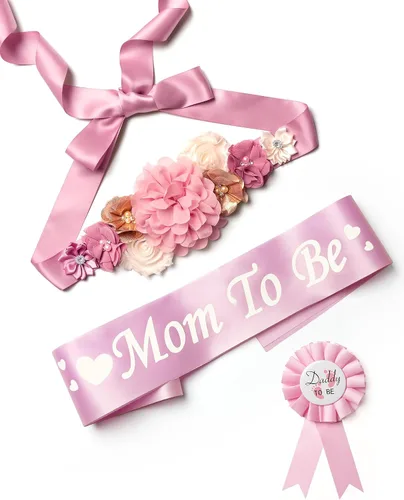 Vista 13 de Juego de decoraciones de baby shower con banda de texto en inglés "Mom to Be", regalo de fiesta de revelación de género para futuros padres