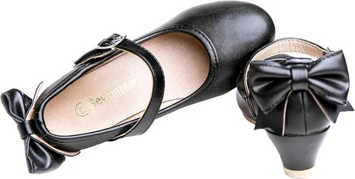 Vista 5 de Zapatos de vestir para niñas, zapatos de princesa de tacón bajo, zapatos planos Mary Jane para fiestas de bodas y niños pequeños